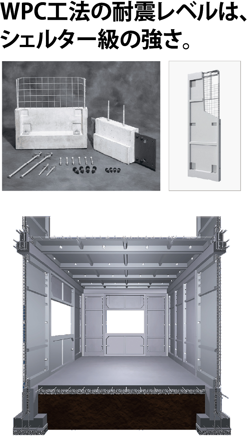 WPC工法の耐震レベルは、シェルター級の強さ。